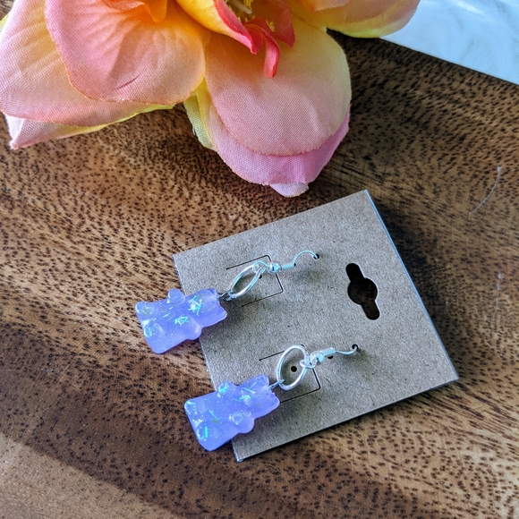 🌈BOGO🌈 Resin Gummy Bear Earrings - Purple - Picture 4 of 4
